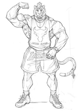accessory anthro arm_tattoo biceps bottomwear chain_necklace clock clothing ear_piercing ear_stud facial_hair flexing flexing_bicep footwear forearm_muscles fur furgonomics goatee hair jewelry male muscular muscular_anthro muscular_male necklace obliques one_eye_closed pecs piercing ponytail serratus shirt shoes short_ponytail shorts smile sneakers socks solo striped_body striped_fur stripes tail tail_accessory tail_jewelry tank_top tattoo text text_on_bottomwear text_on_clothing text_on_shirt text_on_shorts text_on_tank_top text_on_topwear topwear under_armor vein veiny_muscles watch wink wristwatch kaytormmash los_angeles_lakers kay_(kaytormmash) felid mammal pantherine tiger 2023 hi_res monochrome