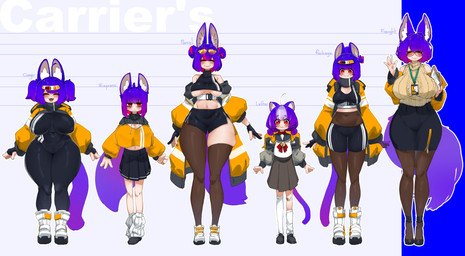 :3 absolute_territory ahoge areola_outline athletic_wear backpack bandage_on_knee bangs bell belt big_breasts black_bodysuit black_bottomwear black_clothing black_shorts black_skinsuit black_skirt bodysuit boots bottomwear bra breasts chart cleavage cleavage_cutout clipboard clothed clothing cute_fangs cutout double_bun eyewear eyewear_on_head fangs female fingerless_gloves footwear gesture gloves grey_bottomwear grey_clothing grey_skirt group gym_bottomwear gym_shorts hair hair_bun handwear high_heels hood huge_breasts id_card inner_ear_fluff jacket leg_warmers legwear light_body light_skin mole_under_eye narrowed_eyes off_shoulder open_mouth open_smile orange_clothing orange_jacket orange_topwear pantyhose pattern_clothing pencil_skirt pigtails pleated_skirt pointy_ears purple_hair red_eyes school_uniform shoes shorts size_chart skinsuit skirt slightly_chubby slightly_chubby_female slightly_chubby_humanoid smile sneakers socks sports_bra stockings striped_clothing stripes sunglasses sunglasses_on_face sunglasses_on_head sweater tail tall_female teeth text thick_thighs thigh_highs thigh_socks tight_clothing topwear tuft under_boob underwear uniform waving wearing_sunglasses wide_hips young young_female young_humanoid zipper zipper_skirt crr001 cargo_(crr001) express_(crr001) freight_(crr001) letter_(crr001) package_(crr001) parcel_(crr001) animal_humanoid cat_humanoid felid felid_humanoid feline feline_humanoid humanoid mammal mammal_humanoid 2024 absurd_res character_name hi_res model_sheet