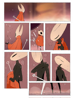 anthro bathing biped black_body cloak cloak_only clothing eyes_closed female horn hornet's_needle segmented_body shower solo undressing_self wet wet_body justdog hollow_knight:_silksong hollow_knight_(franchise) team_cherry hornet_(hollow_knight) arachnid arthropod spider 2026 comic hi_res