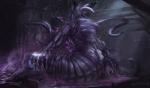 2017 abdominal_bulge absurd_res alien amalgamate_(themefinland) anthro assimilation black_body clothed clothing detailed_background goo-connected_lips goo_creature group head_first hi_res horn inside neck_bulge night purple_body purple_skin purple_theme reptile scalie story story_in_description tentacle_creature tentacles themefinland transformation vore warehouse