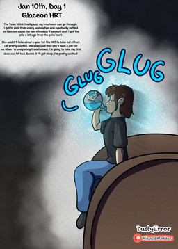 clothing diary hormone_replacement_therapy magic_user male male/male text transformation witch dustyerror nintendo pokemon eeveelution generation_4_pokemon glaceon human mammal pokemon_(species) absurd_res english_text hi_res
