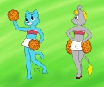 anthro bottomwear bulge cheerleader clothed clothing crossdressing duo femboy jealous male pom_poms skirt tail tail_tuft tuft young sen_grisane_(artist) cartoon_network the_amazing_world_of_gumball gumball_watterson sen_grisane_(character) asinus domestic_cat donkey equid equine felid feline felis mammal