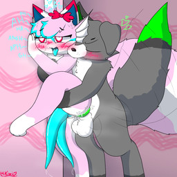 2_penises anal anal_penetration animal_genitalia animal_penis anthro anthro_on_anthro anthro_penetrated anthro_penetrating anthro_penetrating_anthro balls bite blue_penis blue_tongue blush bodily_fluids canine_genitalia canine_penis duo fluffy fluffy_tail from_behind_position genitals green_penis grey_body hand_on_chest heart_symbol hemipenes intersex intersex/male intersex_penetrated long_penis male male_penetrating male_penetrating_intersex moan multi_genitalia multi_penis multicolored_body penetration penis pink_body pinned pinned_to_wall raised_leg sex sweat tail tapering_penis tongue hikiwi kiwisolar_(hikiwi) aquatic canid canine canis domestic_cat domestic_dog felid feline felis fish hybrid mammal 1:1 digital_drawing_(artwork) digital_media_(artwork) hi_res