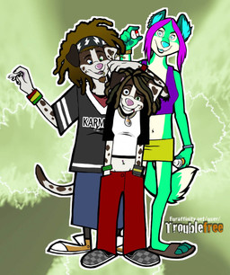 alternative_fashion anthro bottomwear brown_hair clothing dreadlocks drugs female footwear group hair heart_symbol insane jewelry marijuana necklace piercing pills purple_hair sandals shoes skirt tail troublefree converse nova_(troublefree) paradox_(troublefree) penny_(troublefree) canid canine canis domestic_dog mammal hi_res