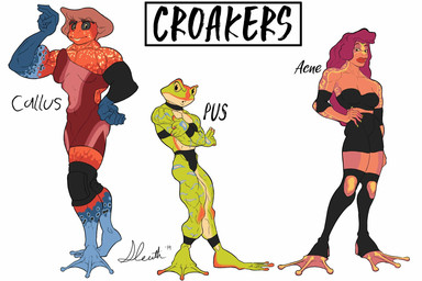 acne ambiguous_gender anthro athletic athletic_female athletic_wear callus feet female group larger_female membrane_(anatomy) muscular muscular_female pus simple_background size_difference toes trio webbed_feet white_background kattman amphibian amphibian_humanoid animal_humanoid frog frog_humanoid humanoid tree_frog 3:2 hi_res