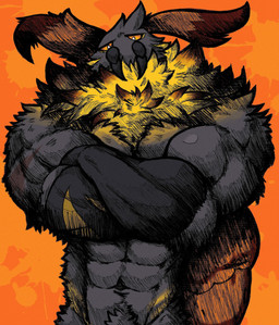 abs antennae_(anatomy) anthro barazoku biceps big_muscles black_sclera clothed clothing collar crossed_arms eyebrows fluffy front_view fur insect_wings lepidopteran_wings lidded_eyes male male_anthro markings muscular muscular_arms muscular_male pecs simple_background solo topless topwear triceps vein veiny_muscles wings yellow_eyes jwbash arthropod hawk_moth insect lepidopteran moth absurd_res hi_res