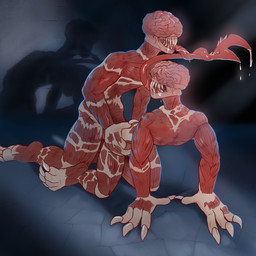 after_transformation all_fours anthro brain claws doggystyle duo exposed_muscle female french_kissing from_behind_position hand_on_butt kissing male male/female organs penetration red_body red_skin sex sharp_teeth teeth vaginal vaginal_penetration inabi capcom resident_evil humanoid licker_(resident_evil) monster 1:1 absurd_res hi_res