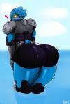 big_butt breasts butt eyelashes female heart_symbol looking_back machine not_furry side_boob simple_background solo standing water wide_hips yellow_eyes grakata733 bionicle lego gali humanoid robot toa hi_res