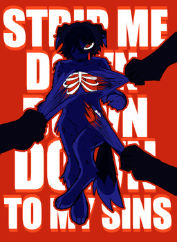 anthro blue_body bodily_fluids bone claws dark_hair dipstick_tail exposed_bone exposed_rib_cage female fur fur_markings gore guts hair intestines looking_at_viewer lung markings organs outline red_background red_eyes rib_cage scar self-harm_scars short_hair simple_background skin_ripping solo spots spotted_body spotted_fur tail tail_markings tears text vent_art white_text eyestrain_warning vedacia liz_(veevobyte) canid canine canis dalmatian domestic_dog mammal colored digital_media_(artwork) english_text shaded sketch