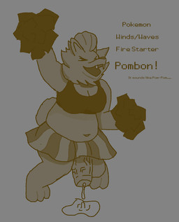 anthro bodily_fluids breasts cheerleader cheerleader_outfit genital_fluids genitals gynomorph intersex penis precum solo standing text vein veiny_penis daybreak_sparkling nintendo pokemon pokemon_winds_and_waves generation_10_pokemon pokemon_(species) pombon 2026 english_text