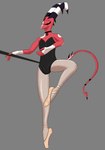 ballerina ballet barre clothed clothing collar crossdressing dance_shoes dancewear femboy footwear legwear leotard male pointe_shoes shoes solo tights reachahighernoon helluva_boss blitzo_(helluva_boss) demon humanoid imp hi_res