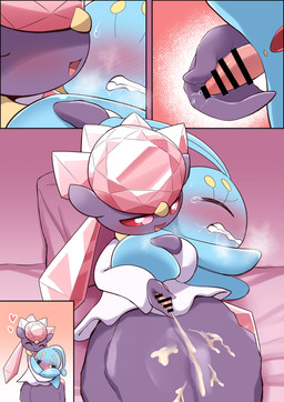 ambiguous_gender bed bedroom_eyes blue_body blue_skin blush blush_lines bodily_fluids breath censor_bar censored_genitalia censored_penis clenched_teeth cum cumshot diamond_(gem) drooling duo ejaculating_on_another ejaculation eyes_closed feminine feral furniture gem genital_fluids genitals half-closed_eyes handjob heart_symbol ineffective_censorship male narrowed_eyes on_bed open_mouth penile penis pink_penis precum saliva seductive sex smile smiling_at_another smiling_at_partner tapering_penis teary_eyes teeth teeth_showing vitamin_t nintendo pokemon diancie generation_4_pokemon generation_6_pokemon legendary_pokemon manaphy pokemon_(species) absurd_res censored comic hi_res