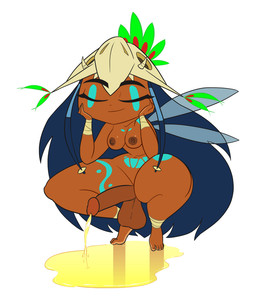 areola balls bodily_fluids breasts crouching genital_fluids genitals gynomorph humanoid_genitalia humanoid_penis intersex nipples nude peeing penis solo urine urine_pool urine_stream watersports capydiem rayman_(series) ubisoft holly_luya humanoid nymph 2d_animation animated hi_res
