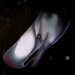 ambiguous_feral ambiguous_gender black_background black_sclera black_teeth blood bodily_fluids bubble feral grey_body harpoon melee_weapon open_mouth polearm sharp_teeth simple_background solo spear teeth weapon white_body white_eyes wounded swampjaws aquatic cetacean mammal whale hi_res