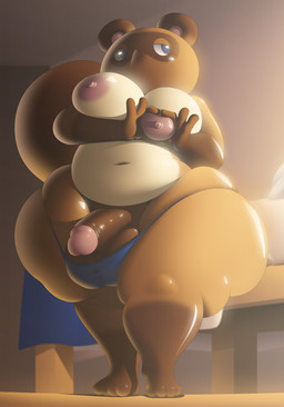 4_fingers 4_toes anthro areola balls belly big_areola big_balls big_belly big_breasts big_butt big_penis big_tail black_tail blue_clothing blue_eyes blue_thong blue_underwear breasts brown_balls brown_body brown_ears brown_fur brown_markings brown_nose brown_penis brown_skin brown_tail butt clothed clothing crossgender detailed_background erection facial_markings feet fingers foreskin front_view fur genitals gesture glans glistening glistening_areola glistening_balls glistening_belly glistening_body glistening_breasts glistening_butt glistening_genitalia glistening_glans glistening_legs glistening_nipples glistening_penis glistening_skin glistening_thighs gloves_(marking) gynomorph head_markings heart_gesture heart_symbol huge_balls huge_breasts huge_butt huge_hips huge_tail huge_thighs humanoid_genitalia humanoid_penis hyper hyper_thighs ineffective_clothing intersex leg_markings light looking_aside markings mask_(marking) mouthless mtg_crossgender mti_crossgender multicolored_body multicolored_skin navel nipples nude oppai_heart overweight overweight_anthro overweight_gynomorph overweight_intersex pear-shaped_figure penis pink_areola pink_glans pink_inner_ear pink_nipples retracted_foreskin socks_(marking) solo sunlight tail tan_body tan_skin thick_penis thick_thighs thong thong_only tight_underwear toes topless underwear underwear_only voluptuous_anthro voluptuous_gynomorph white_sclera wide_hips tzokatli animal_crossing nintendo tom_nook_(animal_crossing) canid canine mammal raccoon_dog tanuki 2026 absurd_res colored digital_drawing_(artwork) digital_media_(artwork) full-length_portrait hi_res lighting portrait shaded