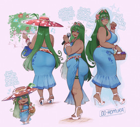 5_fingers basket big_breasts big_butt blue_clothing blue_dress blue_eyeshadow bracelet breasts butt clothing container dialogue directional_arrow dress drunk electronics eyebrow_through_hair eyebrows eyelashes eyes_closed eyeshadow feet female fingers flower footwear green_hair hair hat headgear headwear high_heels holding_basket holding_container holding_microphone holding_object jewelry makeup microphone musical_note musical_symbol plant shoes solo substance_intoxication sun_hat symbol text toes translucent translucent_hair voluptuous_female voluptuous_humanoid white_clothing white_footwear white_high_heels thiccwithaq nintendo pokemon generation_1_pokemon humanoid pokemon_(species) pokemon_humanoid venusaur 2026 english_text hi_res japanese_text signature