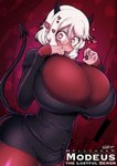 5_fingers big_breasts biped blush breasts clothing eyewear female fingers glasses hair heart_eyes heart_symbol horn huge_breasts light_body light_skin looking_at_viewer not_furry red_eyes shirt short_hair solo spade_tail sweater tail text topwear white_hair kyosuke_fujiwara helltaker modeus_(helltaker) demon demon_humanoid humanoid mammal 2020 alternate_version_at_source character_name hi_res signature