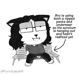 anthro balls barefoot biped black_hair clothing dialogue duo eyewear facial_hair feet genitals glasses hair long_hair male male_anthro mustache ponytail self_portrait shirt text topwear efradraws efrasona domestic_cat felid feline felis mammal absurd_res comic digital_drawing_(artwork) digital_media_(artwork) english_text graphite_(artwork) hi_res meme monochrome traditional_media_(artwork)