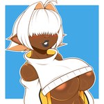 anthro big_breasts breasts cosplay dark_body dark_skin female hair nipple_slip solo under_boob white_hair kloudmutt elegg_(nikke) jazzy_(kloudmutt) bovid caprine mammal sheep 1:1 hi_res