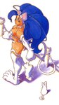 blue_hair butt exposed_ass female fur green_eyes hair solo tail white_body white_fur capcom darkstalkers felicia_(darkstalkers) felid feline humanoid mammal official_art