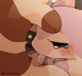 ambiguous_gender blush blush_lines bodily_fluids brown_body brown_fur duo ears_up erection fellatio feral fur genitals holding_head holding_penis kemono lamp male male/ambiguous mostly_offscreen_character mostly_offscreen_male musk narrowed_eyes oral pawpads paws penile penis pink_body pink_fur saliva saliva_on_penis sex spread_legs spreading tan_body tan_fur tapering_penis tears text tongue tuft ke_mo_suke nintendo pokemon furret generation_2_pokemon pokemon_(species) shiny_pokemon 2021 artist_name digital_media_(artwork) hi_res shaded simple_shading
