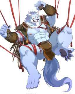 5_fingers abs anthro beard biceps biped claws eyebrows facial_hair fingers fur grey_body grey_fur humanoid_hands male muscular muscular_anthro muscular_male nipples pecs pink_nipples simple_background solo thick_eyebrows white_background white_eyebrows 567wzh sdorica law_(sdorica) canid canine canis mammal wolf 2025 colored hi_res