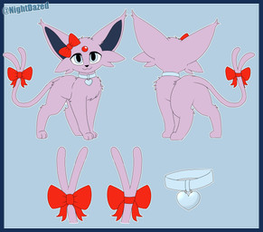 accessory ambiguous_gender blue_background blue_collar border bow_(feature) bow_ribbon close-up collar feral furgonomics head_bow looking_at_viewer ribbons simple_background solo standing tail tail_accessory tail_bow tail_ribbon transparent_border nightdazed nintendo pokemon fan_character gem_(gemofevan) eeveelution espeon generation_2_pokemon pokemon_(species) alpha_channel hi_res model_sheet