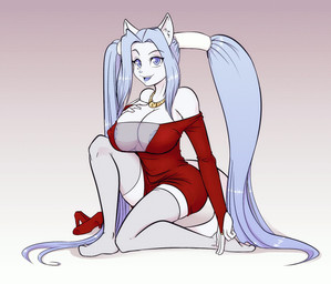 2014 areola big_breasts blue_eyes blue_hair blue_nipples blue_nose blue_tongue breasts cat cleavage clothed clothing dress feline female fur hair heels long_hair looking_at_viewer mammal necklace nipples scorpdk smile solo stockings white_fur
Rating: Questionable
Score: 2
User: Fur_in_the_dark
Date: April 22, 2014