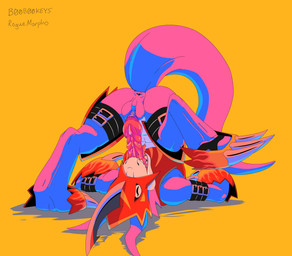 animal_genitalia anthro anus armor autofellatio belt blue_body bodily_fluids claws clothing crop_top eyes_closed feet footwear genital_slit genitals headgear helmet horn knot knotted_penis male masturbation open_mouth oral oral_masturbation orange_background penile penile_masturbation penis ribbed_penis saliva shirt simple_background solo tail tongue topwear b00b00keys roguemorpho bandai_namco digimon digimon_(species) flamedramon absurd_res hi_res