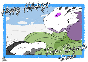 ambiguous_gender anthro big_breasts breasts clothed clothing duo female holidays huge_breasts postcard snavak snow snowball winter snapps savak kobold reptile scalie snake animated