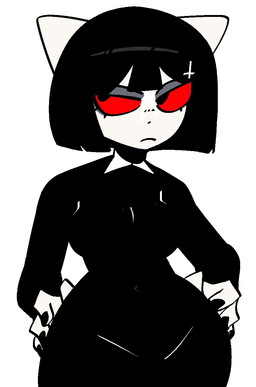 accessory alternative_fashion anthro bangs black_clothing black_dress black_hair breasts clothed clothed_anthro clothed_female clothing cross curvy_figure dress eyelashes eyeshadow female female_anthro fingers front_view goth grey_eyeshadow hair hair_accessory hairclip hands_on_hips inverted_cross inverted_cross_hair_clip makeup mouth_closed red_sclera simple_background solo white_background white_body white_ears wide_hipped_anthro wide_hipped_female wide_hips xarop77 catwitch_(xarop77) domestic_cat felid feline felis mammal 2025 digital_drawing_(artwork) digital_media_(artwork) english_description hi_res portrait