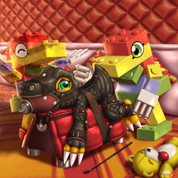 ambiguous_gender bdsm bondage bondage_furniture bondage_gear bound cuff_(restraint) gag gimp_mask gimp_suit group leather mask muzzle_(object) muzzled padded_room plushie restraints toy trio radasus bandai_namco digimon agumon clearagumon digimon_(species) dinosaur humanoid monzaemon prehistoric_species reptile scalie toyagumon 1:1 hi_res