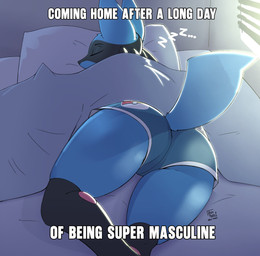 anthro bed bottomwear clothing furniture hotpants male shorts sleeping solo sound_effects thick_thighs vowelless vowelless_sound_effect zzz arzy_parzy nintendo pokemon generation_4_pokemon lucario pokemon_(species) hi_res