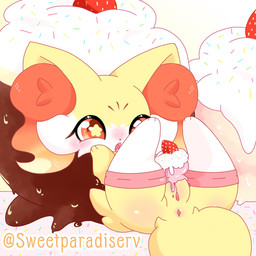 blush candy clothing dessert female feral food genitals ice_cream legwear solo stockings vulva venturssildraws nintendo pokemon fennekin generation_6_pokemon pokemon_(species) 1:1 hi_res