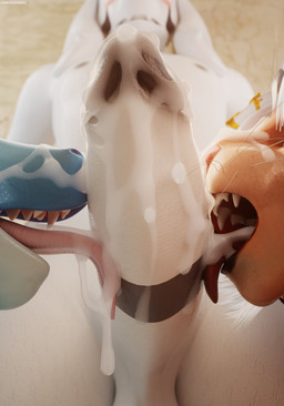 ambiguous_gender anthro big_penis bodily_fluids collaborative_penis_lick cum cum_drip cum_on_penis disembodied_snout dripping fur genital_fluids genitals group group_sex humanoid_genitalia humanoid_penis licking_cum male male/ambiguous penis sex sharp_teeth teeth threesome trio whiskers white_body white_fur darkflash23 valorlynz_(modeler) undertale undertale_(series) asriel_dreemurr_(god_form) dariana_(quetzaly) edel_(muttoverlord) bovid caprine cobra felid goat mammal pantherine reptile scalie snake tiger 3d_(artwork) absurd_res digital_media_(artwork) hi_res female_(lore)