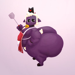 anthro apron apron_only bell bell_collar belly big_butt bubble_butt butt casual_nudity clothed clothing collar horn huge_butt looking_back male nipples skimpy spatula thick_thighs tools lumiink cult_of_the_lamb massive_monster_(studio) lamb_(cult_of_the_lamb) stock bovid caprine mammal sheep hi_res