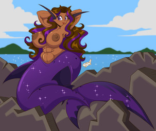 abs clothed clothing female muscular muscular_female solo split_form topless mastergodai amathelia animal_humanoid aquatic aquatic_humanoid fish fish_humanoid humanoid merfolk 2023 hi_res