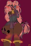 anthro blonde_hair blue_eyes brown_body clothing female hair jewelry light markings multicolored_eyes necklace panties pigtails pink_eyes ribbons solo spots spotted_body thick_thighs underwear littledolly moonlight_slimtney bovid bovine mammal