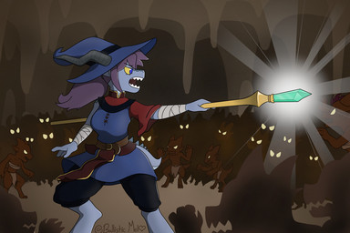 anthro breasts cave clothed clothing female fight group hat headgear headwear magic magic_staff magic_user male non-mammal_breasts non-mammal_hair wizard_hat ballisticmel mythology dragon kobold mythological_creature mythological_scalie scalie