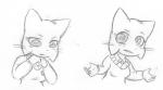 anthro clothing female fur gesture looking_at_viewer school_uniform shirt shrug solo sweater topwear unbuttoned_shirt undressing uniform white_body white_fur etchgerbil bittersweet_candy_bowl lucy_(bcb) domestic_cat felid feline felis khao_manee mammal greyscale monochrome sketch