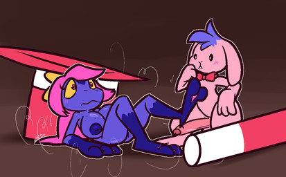 2_toes anthro big_penis black_sclera blue_body blue_hair blue_nipples blue_skin blush blush_lines bow_only breasts butt duo erection eyelashes feet female foreskin freckled_breasts freckled_butt freckles fur genitals glans hair huge_penis implied_transformation long_eyelashes magic_trick male membrane_(anatomy) nipple_dip nipples nude penis pink_body pink_fur pink_glans pink_hair pink_penis pupils red_bow red_eyes red_pupils toes webbed_feet webbed_hands white_eyes yellow_sclera ultilix melody_phantasma note_(violetvixen) amphibian frog lagomorph leporid mammal rabbit 2025 digital_media_(artwork)