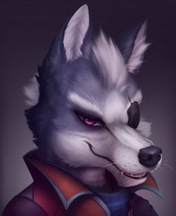 anthro biped black_nose clothed clothed_anthro clothed_male clothing fangs fur grey_background grey_body grey_ears grey_fur looking_at_viewer male multicolored_body multicolored_fur one_eye_obstructed simple_background smile smiling_at_viewer snout solo teeth two_tone_body two_tone_fur whiskers white_body white_fur white_inner_ear meraence nintendo star_fox wolf_o'donnell canid canine canis mammal wolf 2019 bust_portrait digital_media_(artwork) hi_res portrait