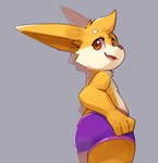 anthro biped brown_eyes brown_nose clothed clothing cute_fangs eyebrows fangs fingers fur looking_back male multicolored_body multicolored_fur open_mouth open_smile orange_body orange_fur pupils rear_view smile solo standing teeth underwear underwear_only smite_(artist) league_of_legends riot_games tencent smite_(character) yordle hi_res