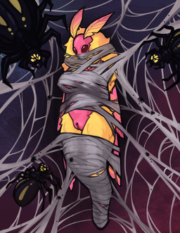 ambiguous_gender antennae_(anatomy) anthro arthropod_abdomen arthropod_webbing back_wings bdsm black_body bondage bound breasts butt clitoris clitoris_piercing dominant dominant_feral encasement female feral fluffy fully_bound fur gag gagged genital_piercing genitals group hands_behind_back helpless humanoid_genitalia humanoid_vulva immobilization insect_wings lepidopteran_wings markings multi_eye multi_limb multiple_doms_one_sub nude nude_anthro nude_female peril piercing pink_body predator/prey restraints simple_background solo_focus spider_web submissive submissive_anthro suspension suspension_bondage thick_thighs vulva vulva_piercing web_bondage web_encasement wide_eyed wing_markings wings wings_tied yellow_body lost_izalith shimsusa arachnid arthropod insect lepidopteran moth spider absurd_res digital_media_(artwork) hi_res