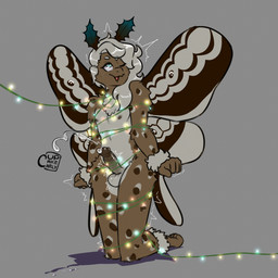 anthro balls bodily_fluids brown_body brown_fur cum cumshot ejaculation femboy fur genital_fluids genitals grey_background grey_hair hair insect_wings kneeling looking_up male nude open_mouth penis simple_background smile solo string_lights wings cinnamimi arthropod insect lepidopteran moth 1:1 2023 hi_res