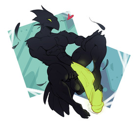 abs anthro ball_tuft balls beak big_balls big_muscles big_pecs big_penis black_body blush bodily_fluids broad_shoulders chest_tuft claws dripping erection feathers feet finger_claws foot_fetish foot_on_penis foot_play foreskin foreskin_play foreskin_pull genital_fluids genitals glowing glowing_genitalia glowing_penis green_eyes green_penis huge_balls huge_penis humanoid_genitalia humanoid_penis hyper hyper_balls hyper_genitalia hyper_penis male muscular muscular_anthro muscular_male nude pecs penile penis precum precum_drip saggy_balls simple_background smile solo tail tail_feathers toe_claws tuft eirikbat ryze_(phosphoruscrow) avian bird corvid corvus_(genus) crow oscine passerine digital_media_(artwork) hi_res