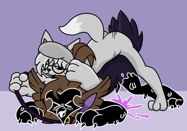 anthro beret bodily_fluids brown_hair clothing collar collar_only cum duo feathers femboy fluffy fur genital_fluids genitals glowing glowing_cum hair hat headgear headwear leash long_hair male male/male mask_face nude penis pulling_hair purple_body sex tail tail_feathers tentacles touching_hair unusual_bodily_fluids unusual_cum unusual_genital_fluids white_body white_fur ace_the_raven ace_(ace_the_raven) arctic_fox avian bird canid canine corvid fox goo_creature mammal oscine passerine true_fox nonbinary_(lore)