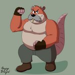 anthro belly big_belly bottomwear clothing facial_hair humanoid_hands male mature_male mustache overweight overweight_male pants solo gigizadragon brok_the_investigator cowcat_games tramp_(brok_the_investigator) cricetid mammal muskrat rodent 2023 hi_res