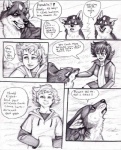 canid canine canis comic dialogue english_text female feral greyscale hige_(wolf's_rain) male mammal monochrome natsumewolf rikku text wolf wolf's_rain wolf's_rain_next_generation