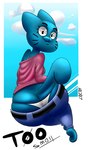 anthro blue_body bottomwear butt clothing denim denim_bottomwear denim_clothing female jeans looking_back pants simple_background solo sixsidesofmyhead cartoon_network the_amazing_world_of_gumball nicole_watterson 2017 hi_res